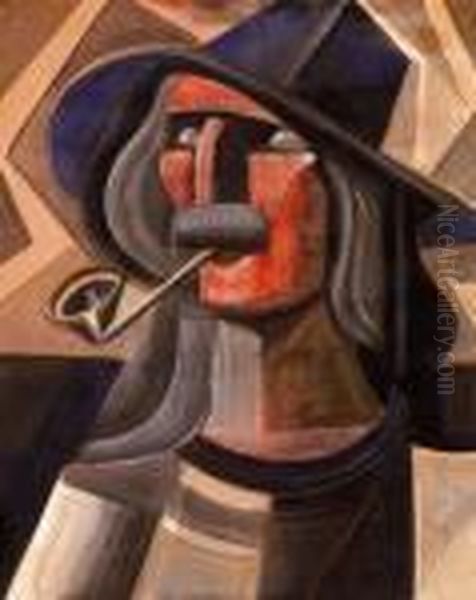 Man Piping Oil Painting by Hugo Scheiber