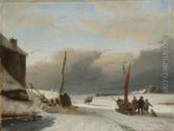 Hollandische
 Winterlandschaft Oil Painting by Andreas Schelfhout