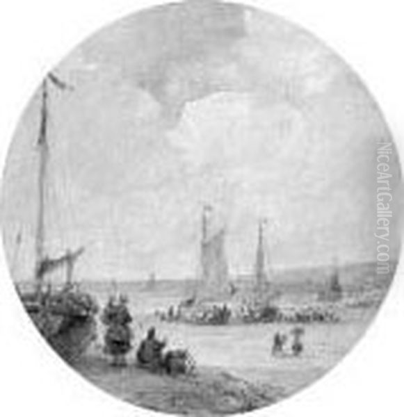 The Arrival Of The Fleet Oil Painting by Andreas Schelfhout