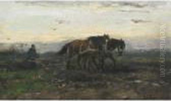 Plowing At Dusk Oil Painting by Johan Frederik Corn. Scherrewitz