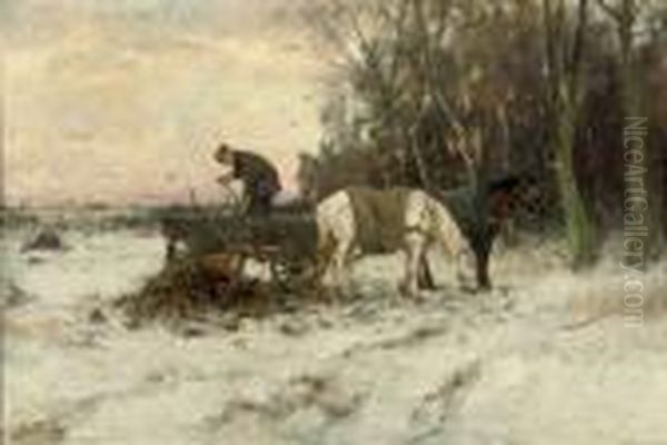 Unloading The Cart In Winter Oil Painting by Johan Frederik Corn. Scherrewitz