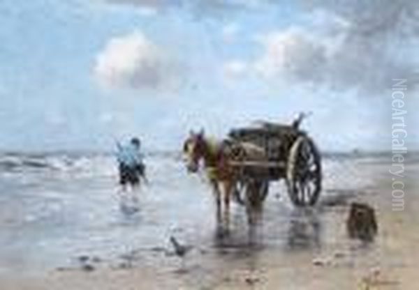 A Shell Gatherer Oil Painting by Johan Frederik Corn. Scherrewitz
