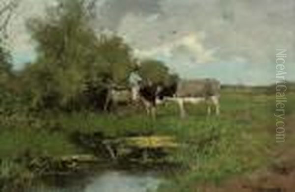 Watering Cattle At A Brook Oil Painting by Johan Frederik Corn. Scherrewitz