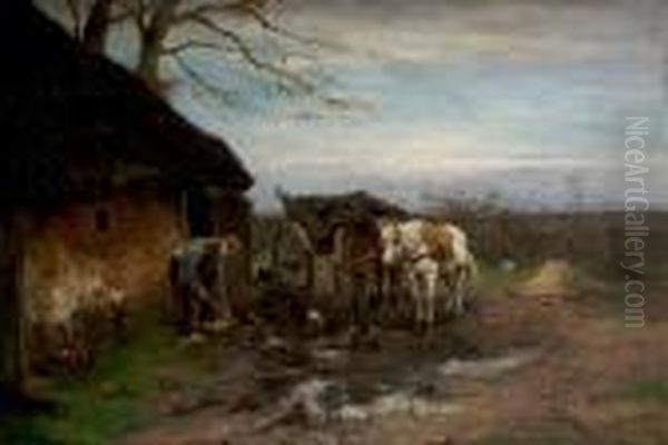 By The Cottage Door Oil Painting by Johan Frederik Corn. Scherrewitz