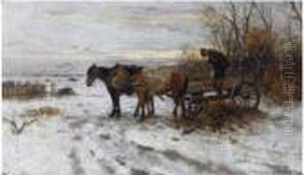 Unloading The Cart Oil Painting by Johan Frederik Corn. Scherrewitz