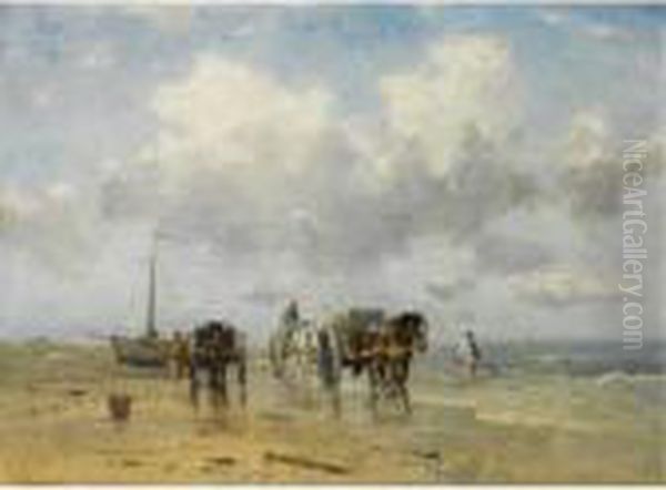 Shell Fishers In The Breakers Oil Painting by Johan Frederik Corn. Scherrewitz