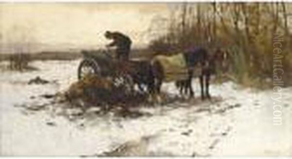 Unloading The Cart Oil Painting by Johan Frederik Corn. Scherrewitz