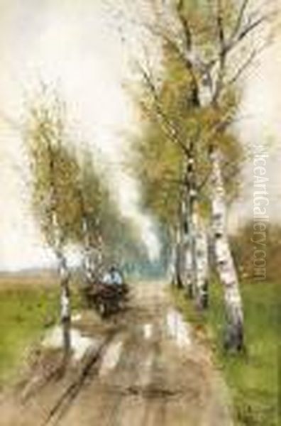 Peasant On A Country Road Oil Painting by Johan Frederik Corn. Scherrewitz