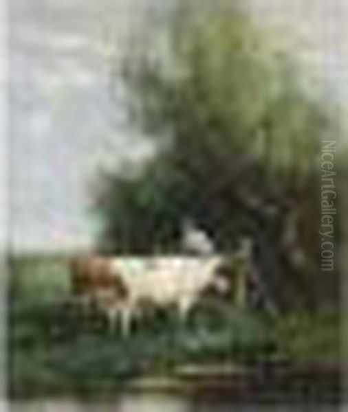 Milking Time Oil Painting by Johan Frederik Corn. Scherrewitz