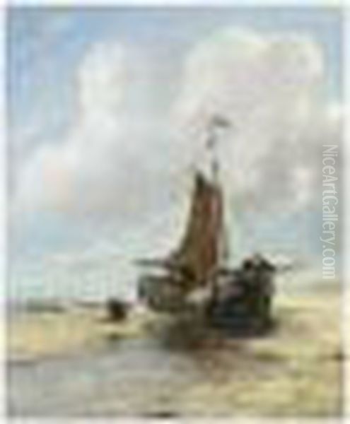 A Bomschuit On The Beach Oil Painting by Johan Frederik Corn. Scherrewitz