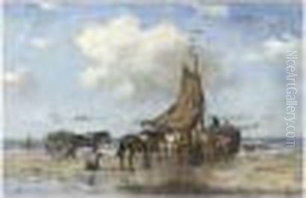 Waiting For The Tide Oil Painting by Johan Frederik Corn. Scherrewitz