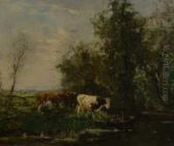'milking Time' And 'cows Goin To The Stable' Oil Painting by Johan Frederik Corn. Scherrewitz