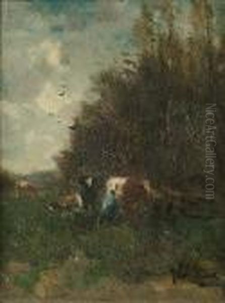 Milking Time Oil Painting by Johan Frederik Corn. Scherrewitz