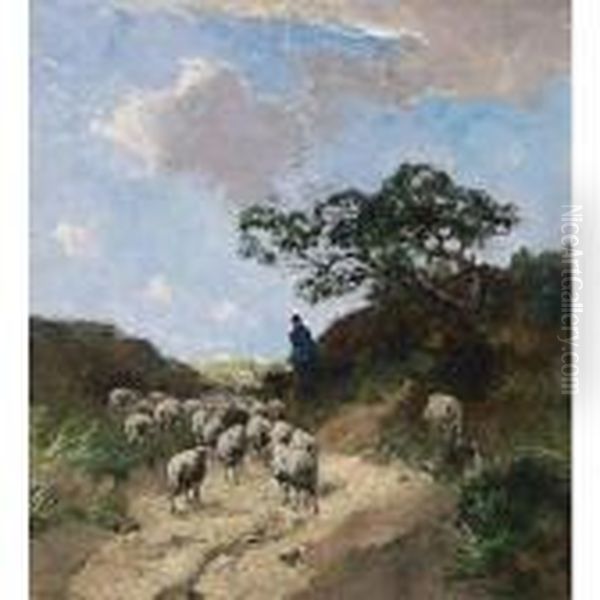 A Shepherd And His Flock In The Dunes Oil Painting by Johan Frederik Corn. Scherrewitz