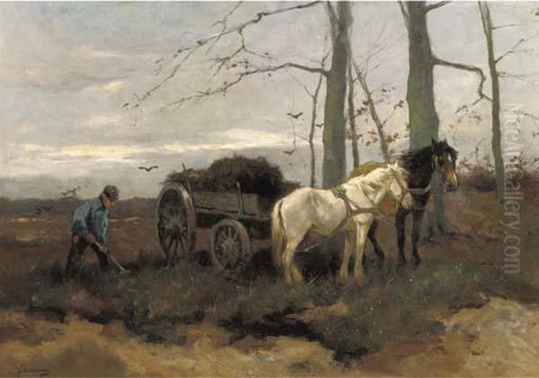The Peat Wagon Oil Painting by Johan Frederik Corn. Scherrewitz
