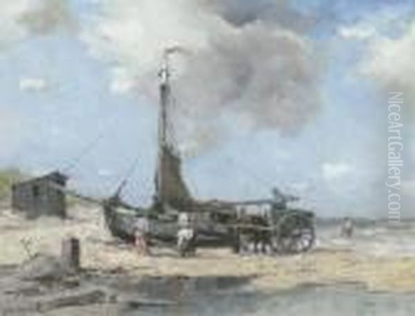 Gathering The Nets Oil Painting by Johan Frederik Corn. Scherrewitz