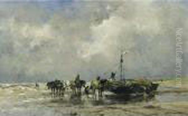 Unloading The Catch Oil Painting by Johan Frederik Corn. Scherrewitz
