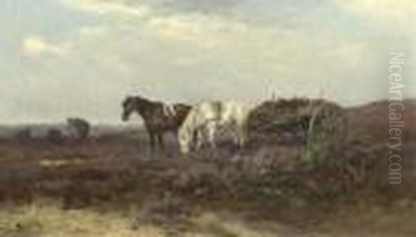 Horses And A Cart On A Heath Oil Painting by Johan Frederik Corn. Scherrewitz