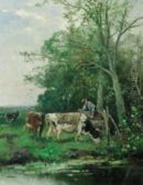 Cows In A Meadow Oil Painting by Johan Frederik Corn. Scherrewitz