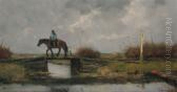 A Horse Pulling A Towboat Oil Painting by Johan Frederik Corn. Scherrewitz