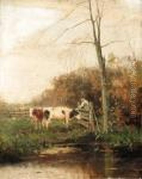 The Pasture Gate Oil Painting by Johan Frederik Corn. Scherrewitz
