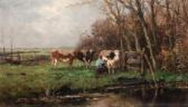 Milking Time Oil Painting by Johan Frederik Corn. Scherrewitz