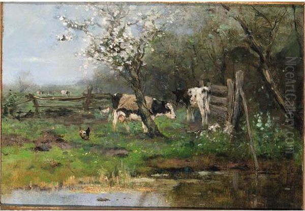 Cows In An Orchard Oil Painting by Johan Frederik Corn. Scherrewitz