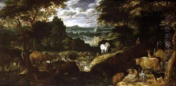 Orpheus Charming the Animals, 1601 Oil Painting by Jacob I Savery