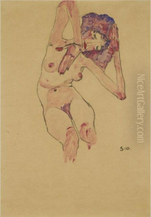 Sitzender Frauenakt Mit 
Geneigtem Kopf Und Erhobenen Armen (seated Female Nude With Tilted Head 
And Raised Arms) Oil Painting by Egon Schiele