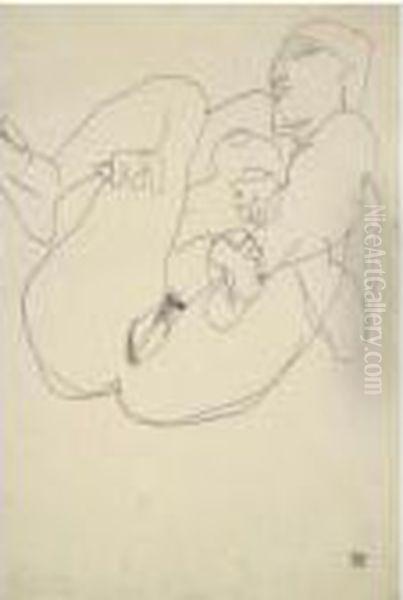 Liegender Akt Mit Angehobenen Beinen (reclining Nude With Raisedlegs) Oil Painting by Egon Schiele