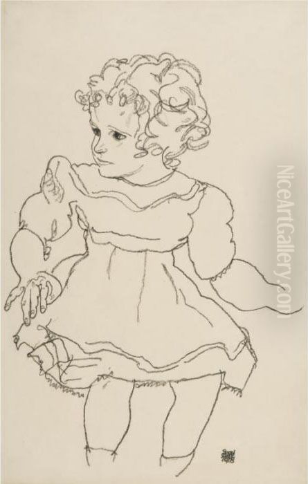 Sitzendes Madchen (sitting Girl) Oil Painting by Egon Schiele