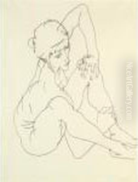 Sitzender Weiblicher Akt (seated Female Nude) Oil Painting by Egon Schiele