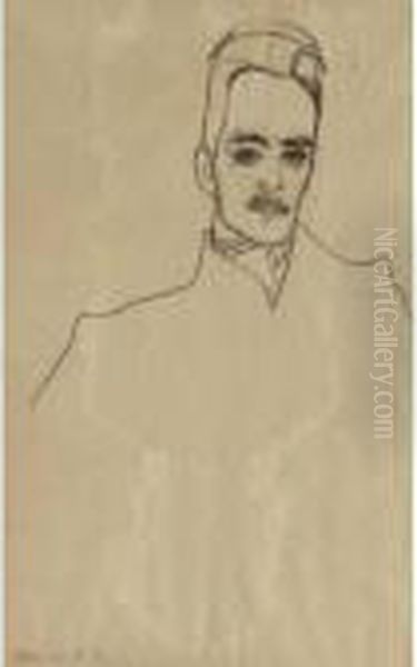 Bildnis Eduard Kosmack, En Face,
 Mit Gefalteten Handen (recto) Portrait Of Eduard Kosmack, Frontal, With
 Clasped Hands Portratstudie (verso) Portrait Study Oil Painting by Egon Schiele