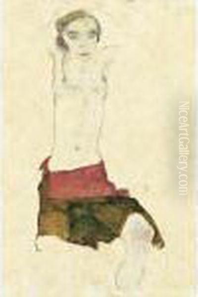 Property From A Private Italian Collector
 

 
 
 

 
 Halbakt Mit Buntem Rock Und Erhobenen Armen (semi-nude With Coloured Skirt And Raised Arms) Oil Painting by Egon Schiele