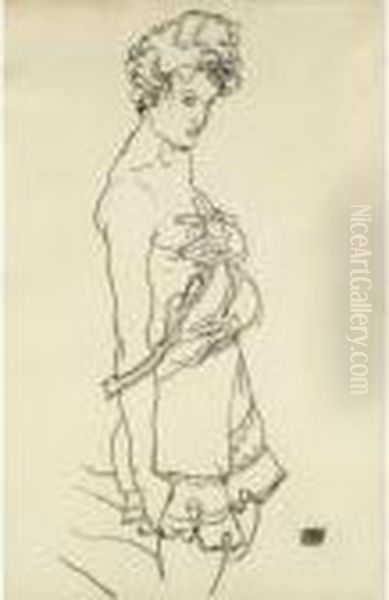 Property From A Distinguished Private Collection
 

 
 
 

 
 Stehender Halbakt (standing Semi-nude) Oil Painting by Egon Schiele