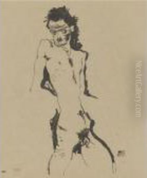 Mannlicher Akt (selbstbildnis) I (kallir 1) Oil Painting by Egon Schiele