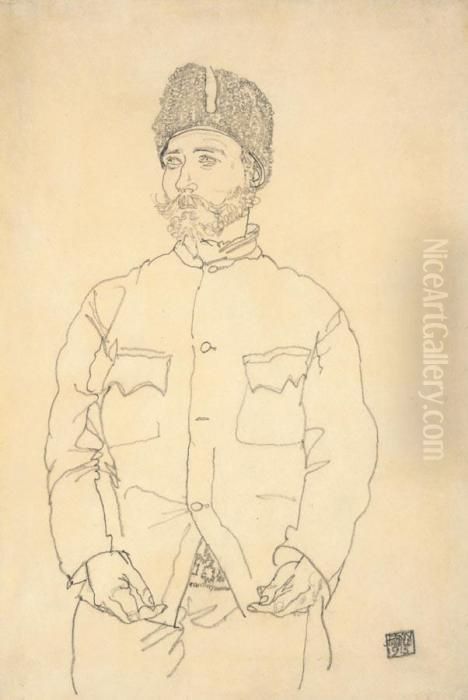 Russischer Kriegsgefangener Mit Pelzmutze Oil Painting by Egon Schiele