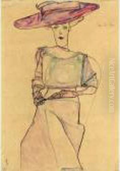 Portrat Von Frau Dr. Horak 
(portrait Of Frau Dr. Horak) - Recto Stehende Figur (standing Figure) - 
Verso Oil Painting by Egon Schiele