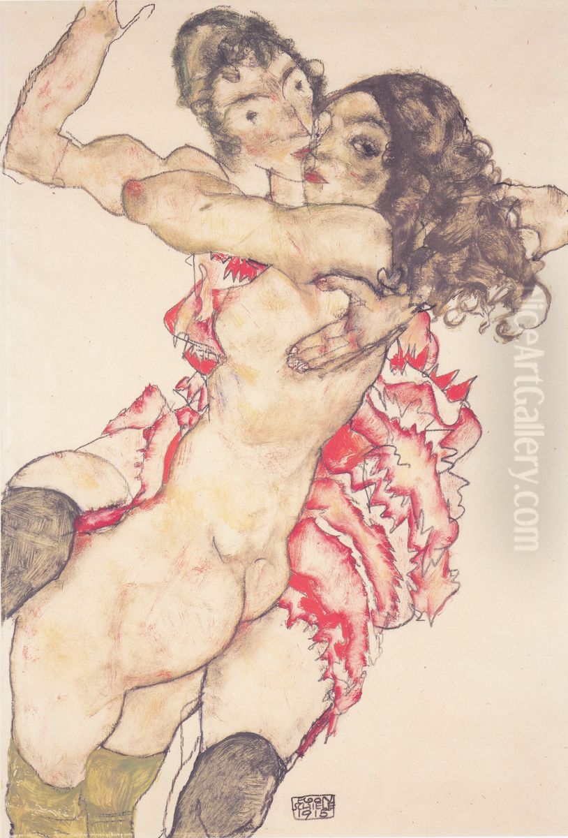 Zwei Freundinnen Oil Painting by Egon Schiele