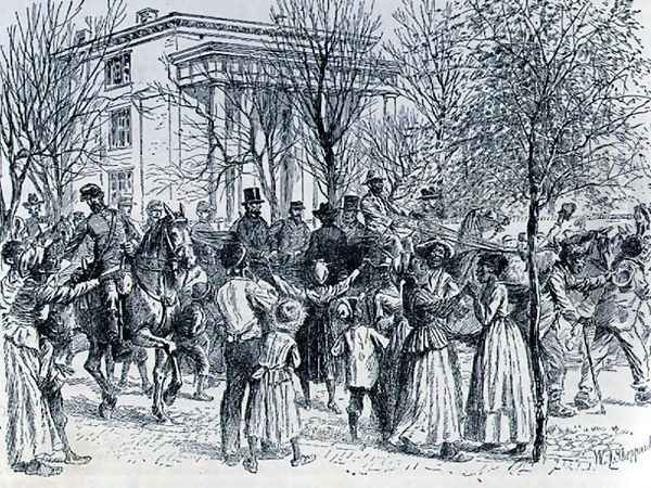 President Lincoln leaving the Davis Mansion, illustration from Battles and Leaders of the Civil War, edited by Robert Underwood Johnson and Clarence Clough Buel Oil Painting by William Ludlow Sheppard