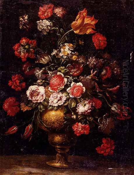 Still Life Of Flowers In A Gilt Vase Oil Painting by Andrea Scacciati I