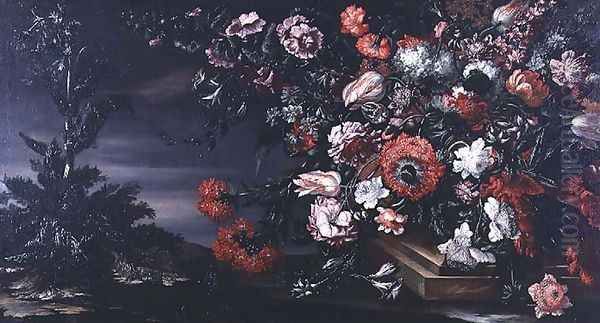 Still Life of Flowers in a Stone Vase Oil Painting by Andrea Scacciati I