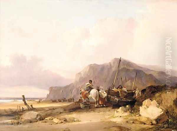 On the shore Oil Painting by Snr William Shayer