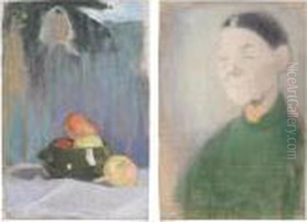 Mummu (etupuoli); Omenaasetelma 
(takasivu) (mommo (recto); Still Life With Apples (verso)) Oil Painting by Helene Schjerfbeck