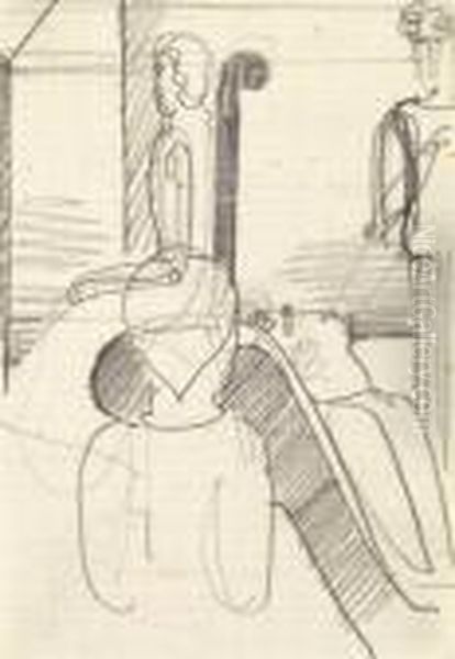 Sitzende Und Stehende / Seated And Standing Figures Oil Painting by Oskar Schlemmer