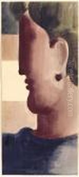 Large Head In Profile Oil Painting by Oskar Schlemmer
