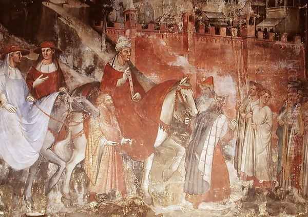 The History of Pope Alexander III 1105-81- The Entrance of the Pope and Emperor Frederick Barbarossa c.1123-90 into Rome, 1407 Oil Painting by Luca Spinello Aretino