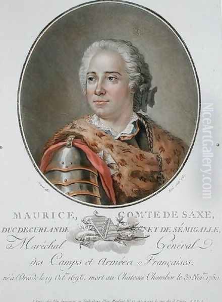 Maurice 1696-1750 Count of Saxony, 1787, from Portraits des grands hommes, femmes illustres, et sujets memorables de France, engraved by Ride, published 1787-92 Oil Painting by Antoine Louis Francois Sergent-Marceau