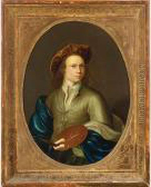 A Self Portrait Of A Young 
Painter At The Age Of 19, Half Length, Holding A Painters Palette Oil Painting by Aert Schouman