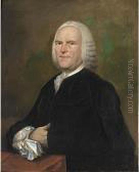 A Portrait Of Christiaan 
Aansorgh, Aged 58, Half Length, Wearing A Black Costume With White Lace 
Collar And Sleeves Oil Painting by Aert Schouman